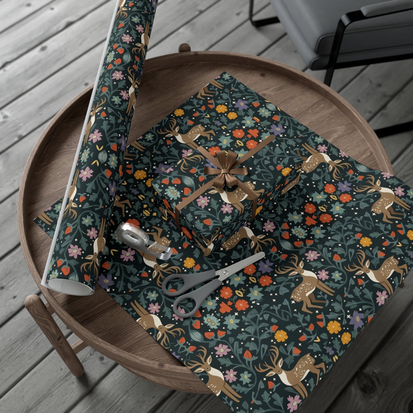 Cottage Core Christmas Wrapping Paper - Eco Friendly Wrapping Paper - Forrest Dark Gift Wrap