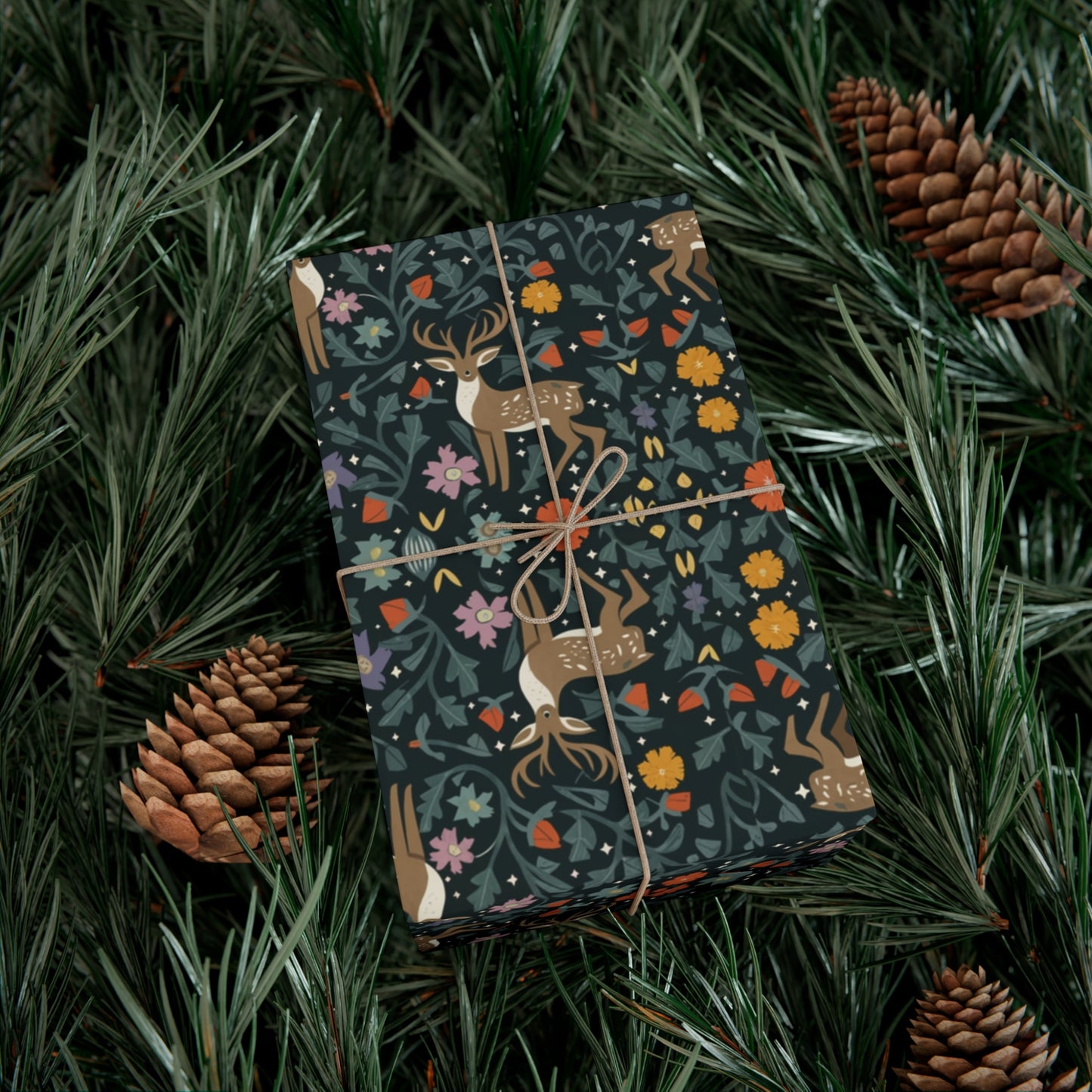 Cottage Core Christmas Wrapping Paper - Eco Friendly Wrapping Paper - Forrest Dark Gift Wrap