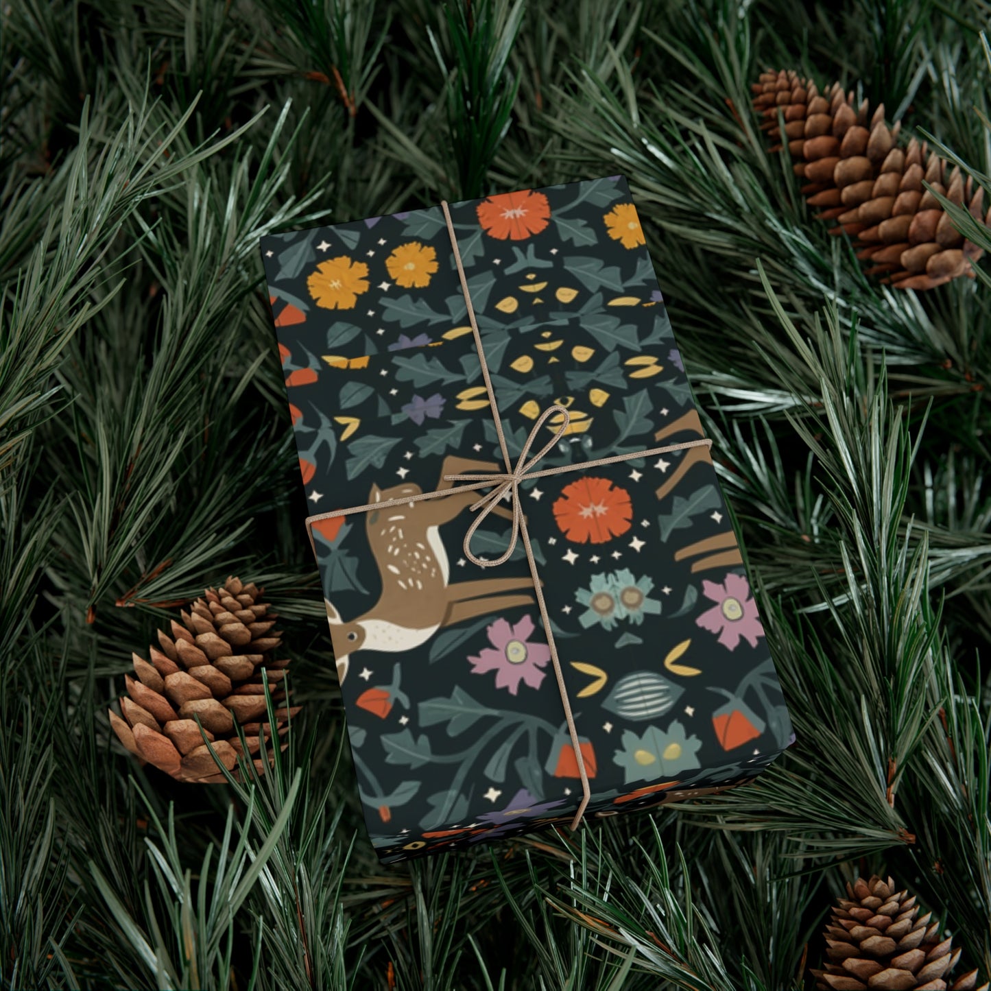 Cottage Core Christmas Wrapping Paper - Eco Friendly Wrapping Paper - Forrest Dark Gift Wrap