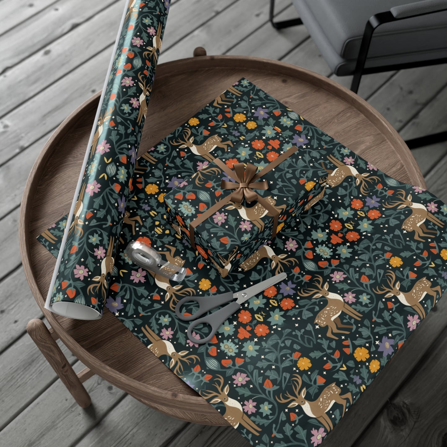 Cottage Core Christmas Wrapping Paper - Eco Friendly Wrapping Paper - Forrest Dark Gift Wrap