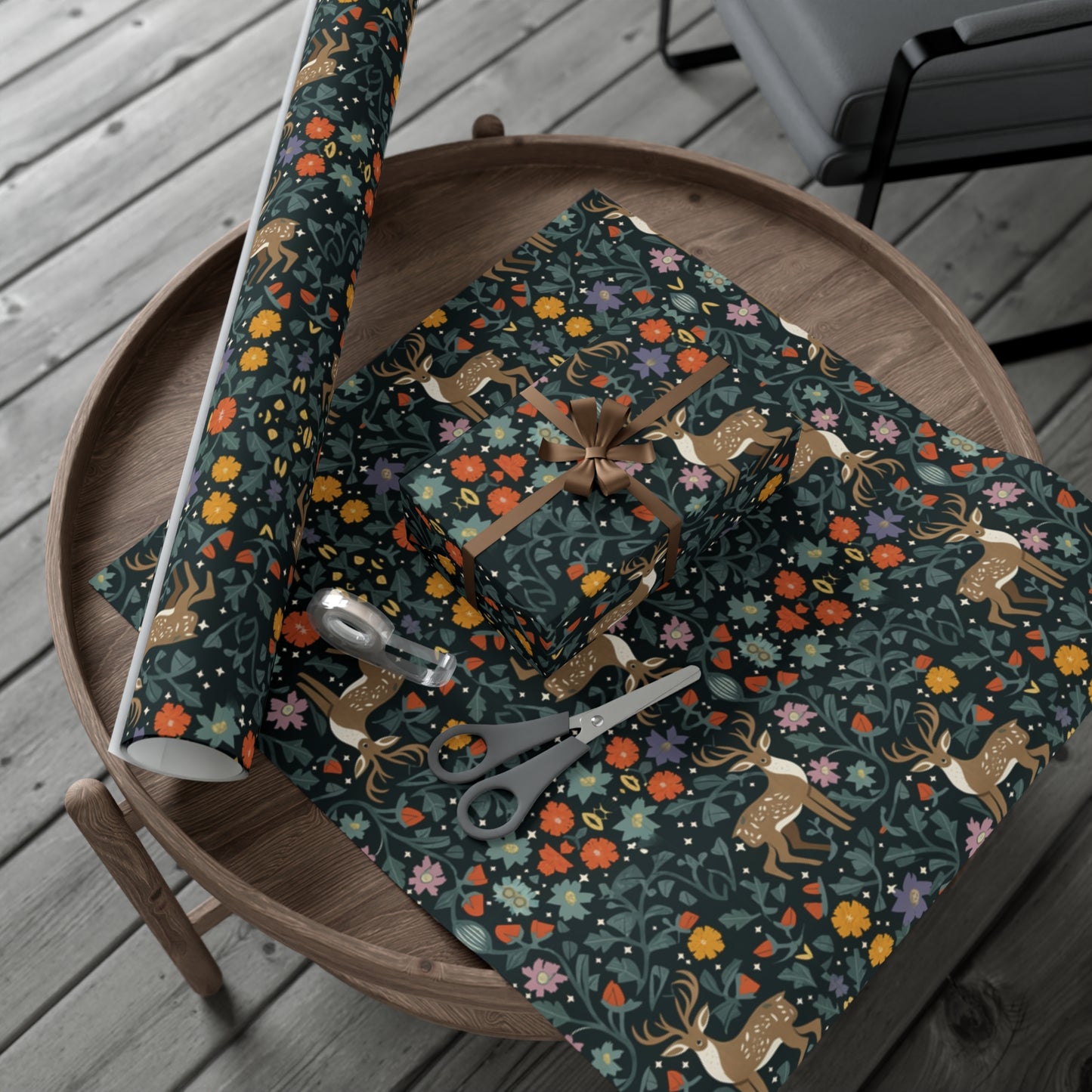 Cottage Core Christmas Wrapping Paper - Eco Friendly Wrapping Paper - Forrest Dark Gift Wrap