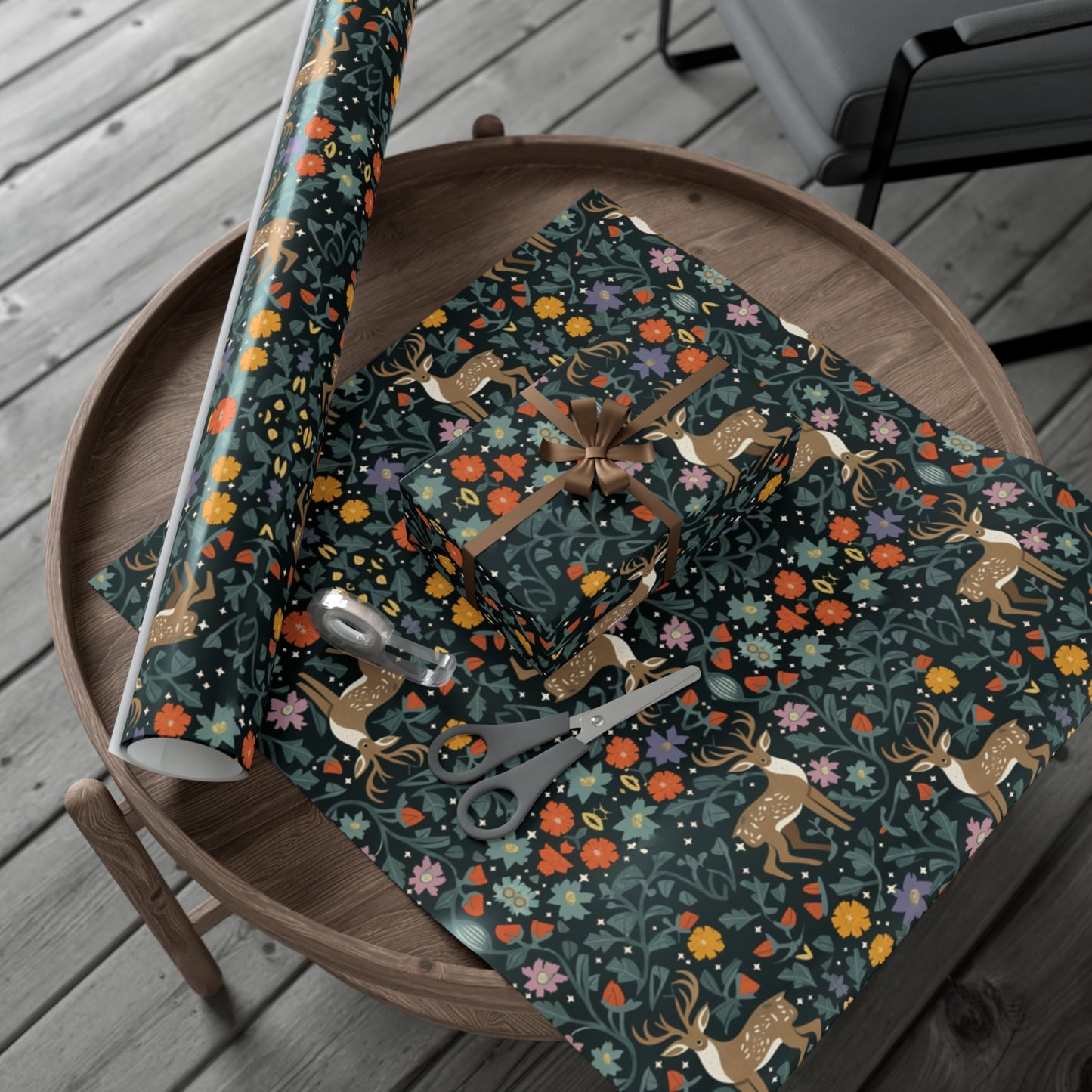 Cottage Core Christmas Wrapping Paper - Eco Friendly Wrapping Paper - Forrest Dark Gift Wrap