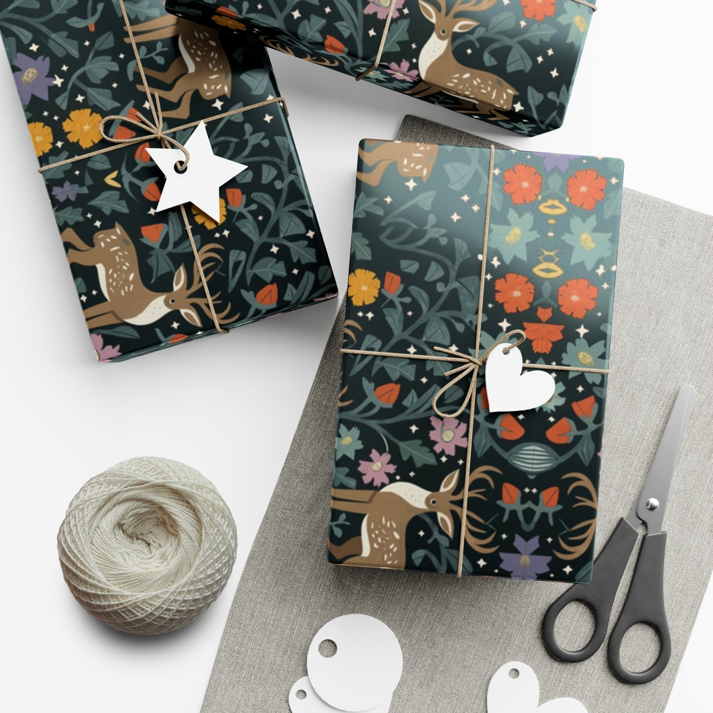 Cottage Core Christmas Wrapping Paper - Eco Friendly Wrapping Paper - Forrest Dark Gift Wrap