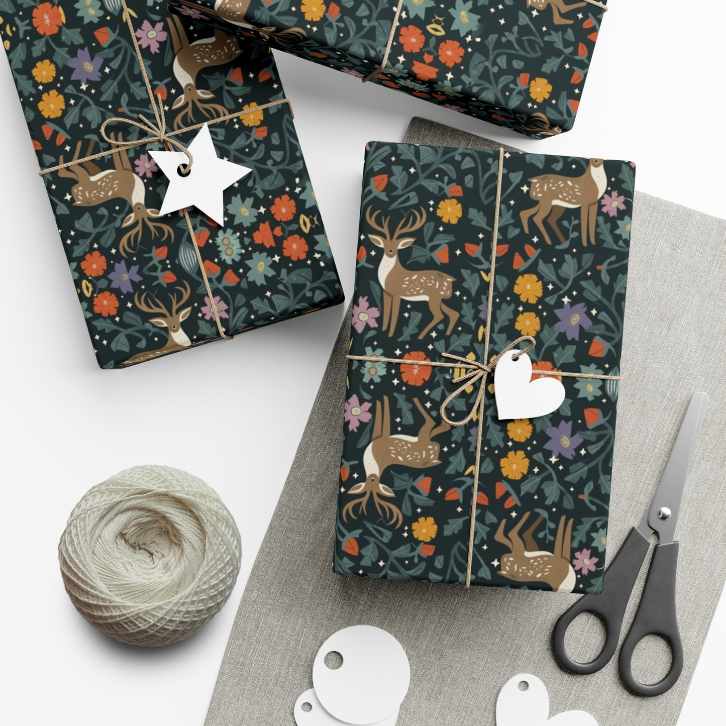 Cottage Core Christmas Wrapping Paper - Eco Friendly Wrapping Paper - Forrest Dark Gift Wrap