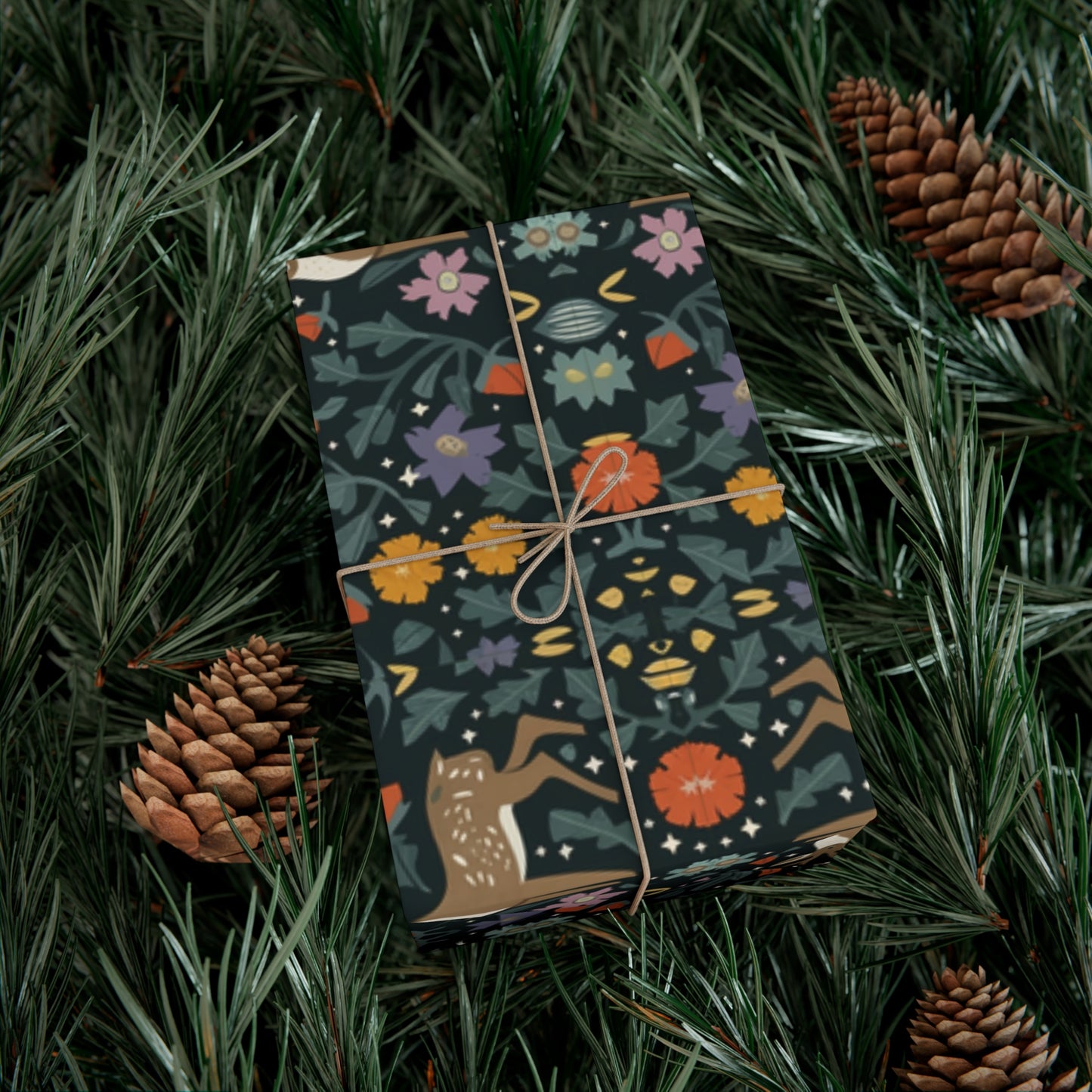 Cottage Core Christmas Wrapping Paper - Eco Friendly Wrapping Paper - Forrest Dark Gift Wrap