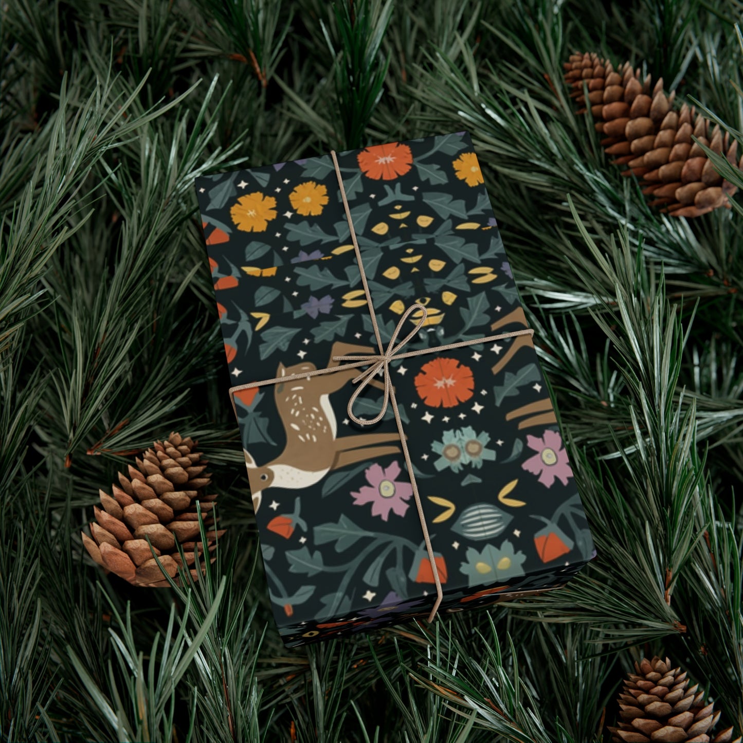 Cottage Core Christmas Wrapping Paper - Eco Friendly Wrapping Paper - Forrest Dark Gift Wrap