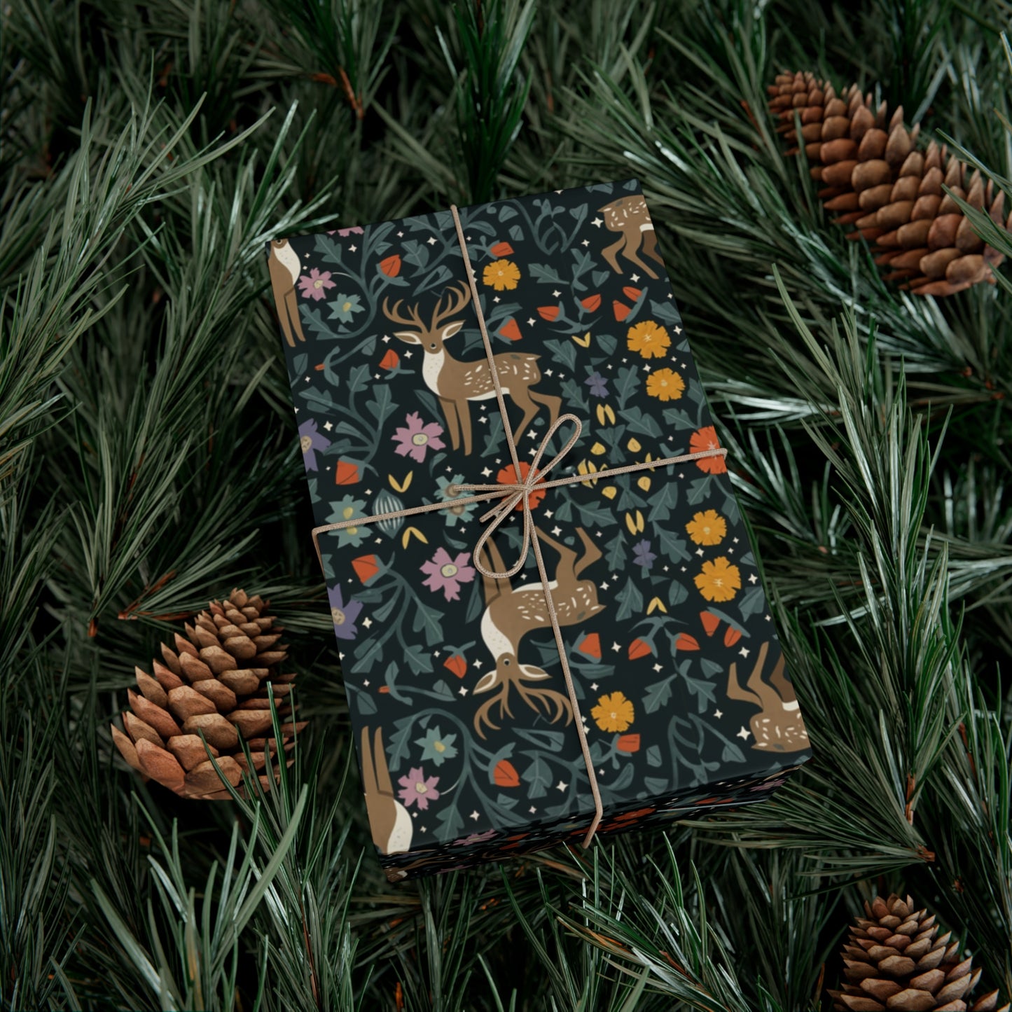 Cottage Core Christmas Wrapping Paper - Eco Friendly Wrapping Paper - Forrest Dark Gift Wrap