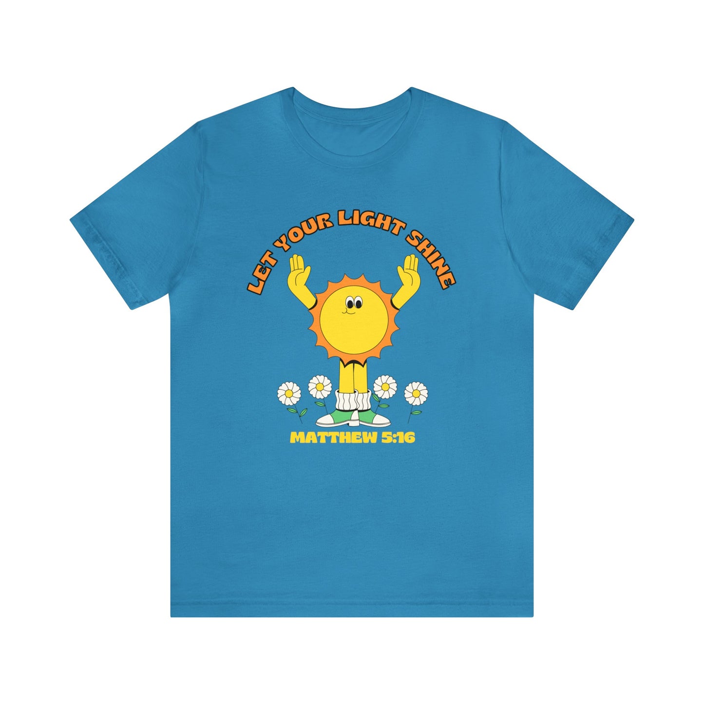 "Let Your Light Shine" Retro Sunny Christian T-Shirt Matthew 5:16 - Christian T-shirts for Girls and Women