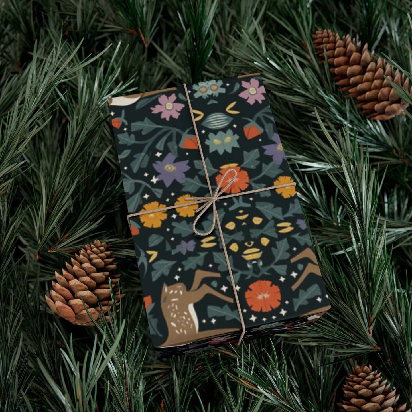 Cottage Core Christmas Wrapping Paper - Eco Friendly Wrapping Paper - Forrest Dark Gift Wrap