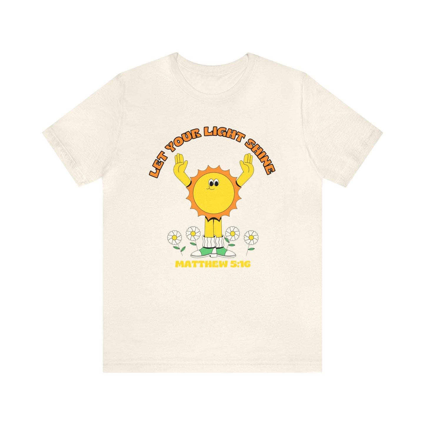 "Let Your Light Shine" Retro Sunny Christian T-Shirt Matthew 5:16 - Christian T-shirts for Girls and Women
