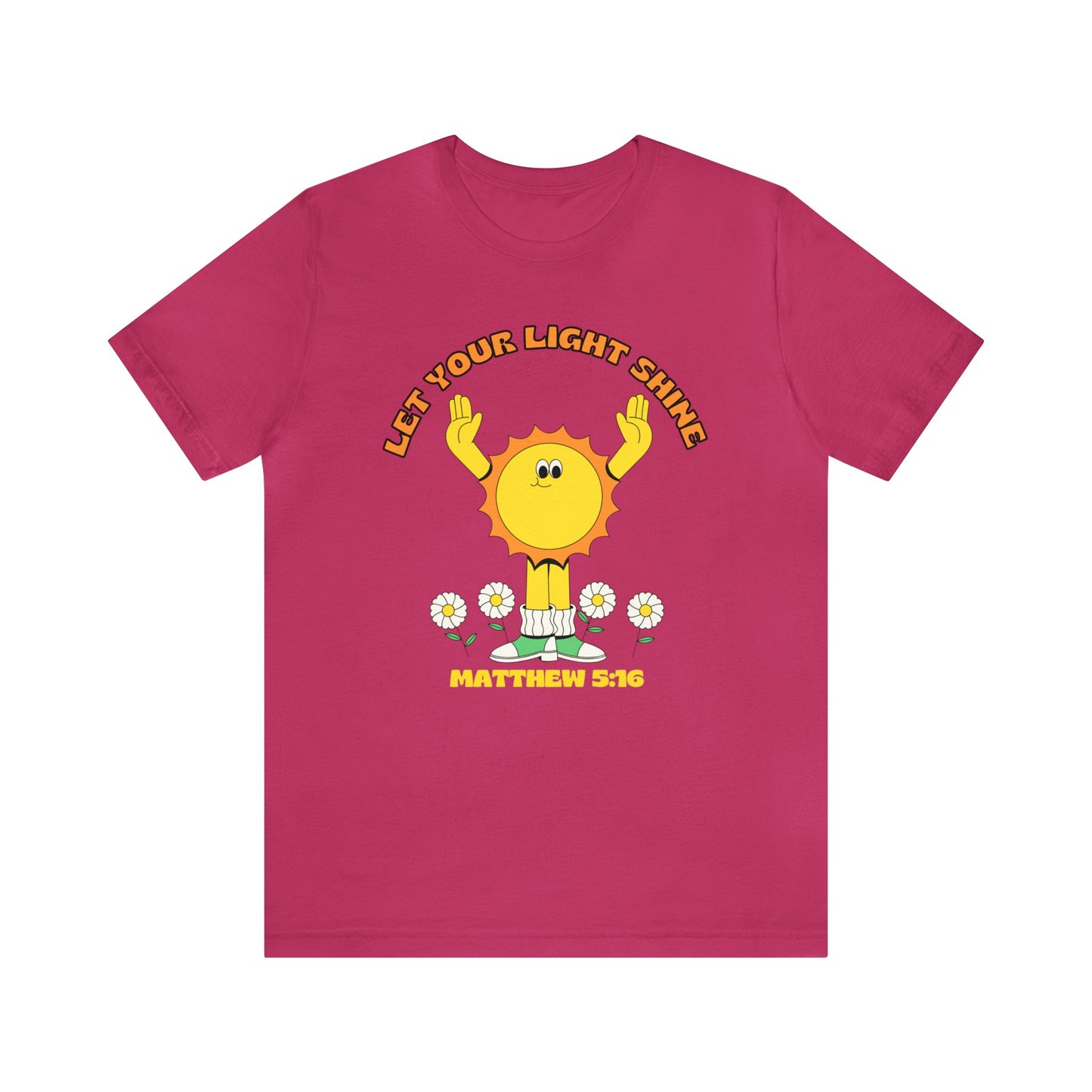 "Let Your Light Shine" Retro Sunny Christian T-Shirt Matthew 5:16 - Christian T-shirts for Girls and Women