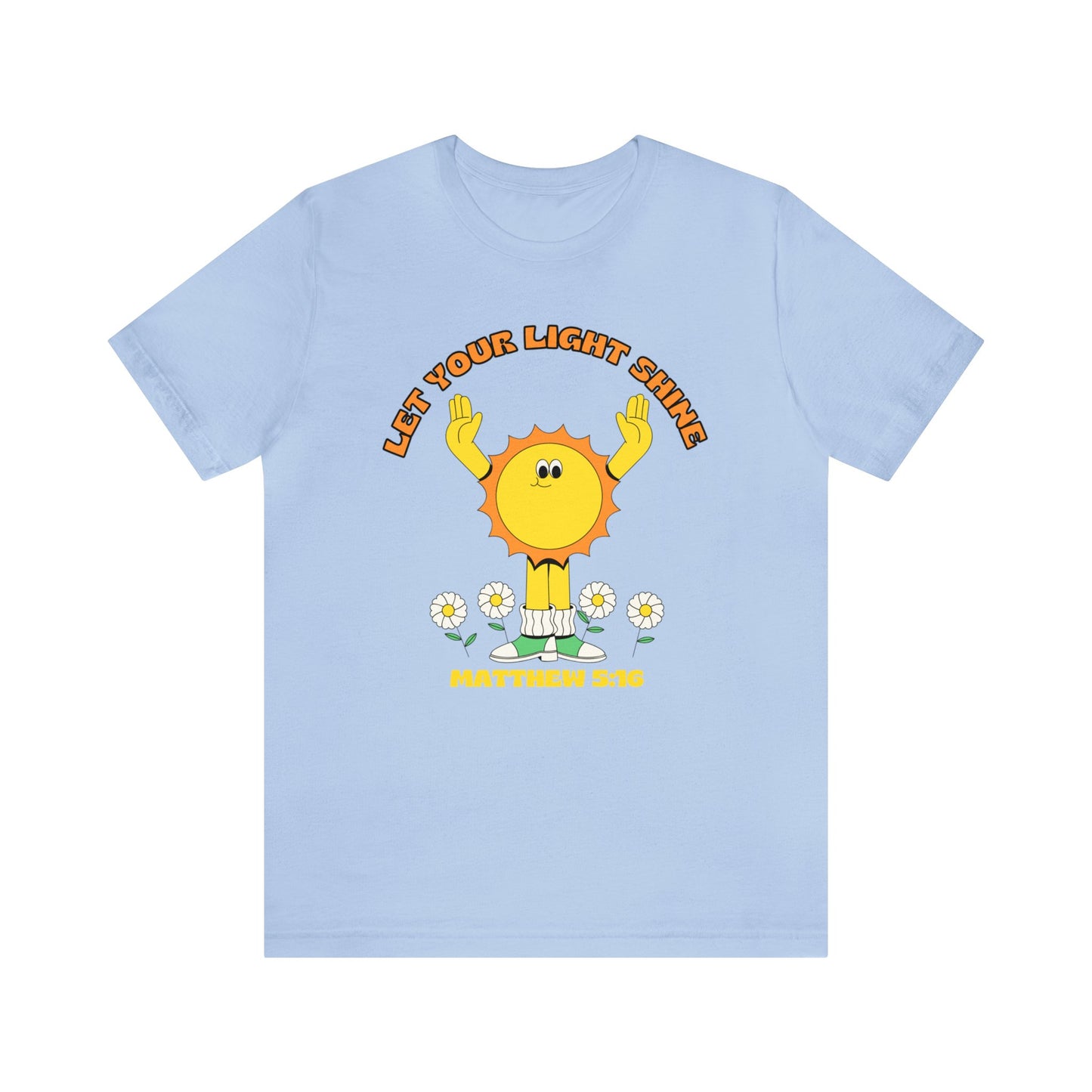 "Let Your Light Shine" Retro Sunny Christian T-Shirt Matthew 5:16 - Christian T-shirts for Girls and Women