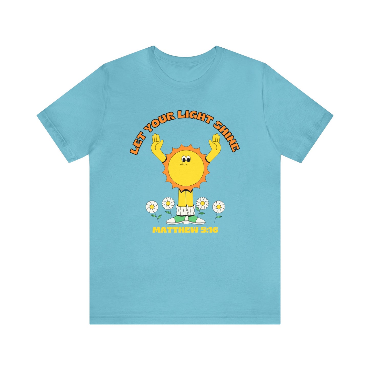 "Let Your Light Shine" Retro Sunny Christian T-Shirt Matthew 5:16 - Christian T-shirts for Girls and Women
